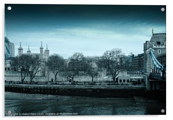 Tower of London by the Embankment on a cool overcast day, City of London, England, UK Acrylic by Mehul Patel