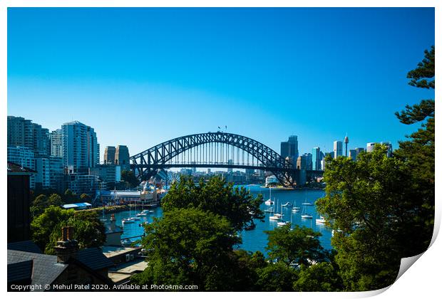 Sydney Harbour cityscape with Harbour Bridge and Central Business District in the distance, Sydney, New South Wales, Australia Print by Mehul Patel