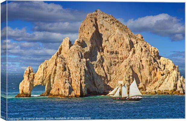 Sailboat Passing Rocks in Cabo San Lucas Canvas Print by Darryl Brooks