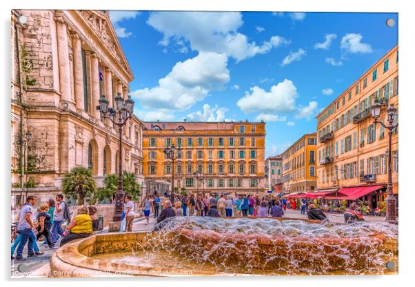 People in Nice Plaza with Fountain Acrylic by Darryl Brooks