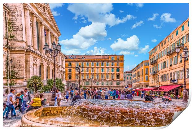 People in Nice Plaza with Fountain Print by Darryl Brooks