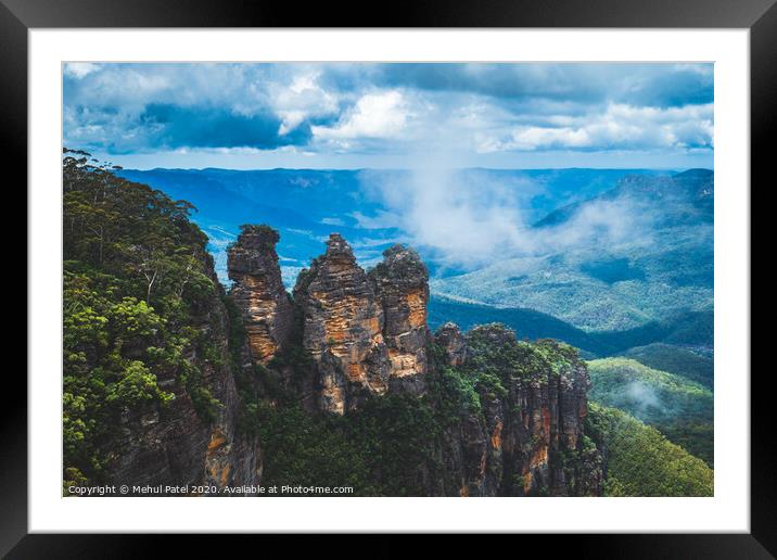 Three Sisters  rock formation overlooking the Jamison Valley in the Blue Mountains, Katoomba, New South Wales, Australia Framed Mounted Print by Mehul Patel