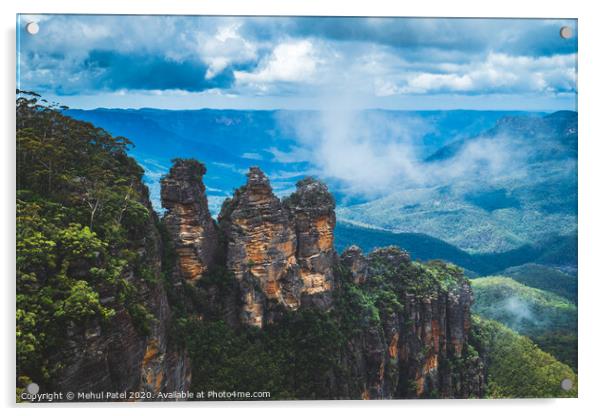 Three Sisters  rock formation overlooking the Jamison Valley in the Blue Mountains, Katoomba, New South Wales, Australia Acrylic by Mehul Patel