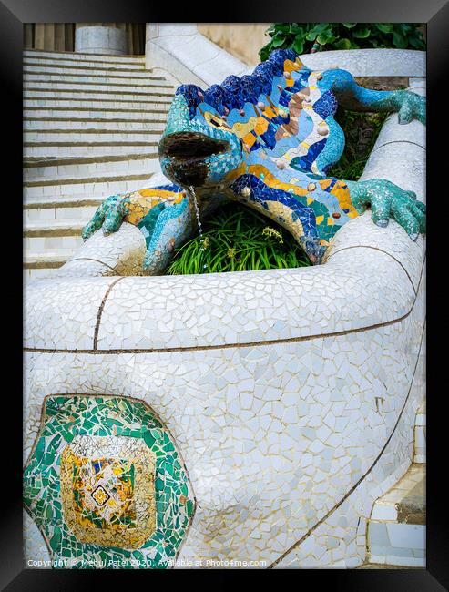 Lizard fountain in Parc Guell, Barcelona, Catalonia, Spain, Europe Framed Print by Mehul Patel