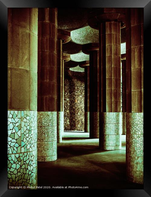 Sala Hipóstila inside Parc Guell created by architect Antoni Gaudi, Barcelona, Catalonia, Spain Framed Print by Mehul Patel
