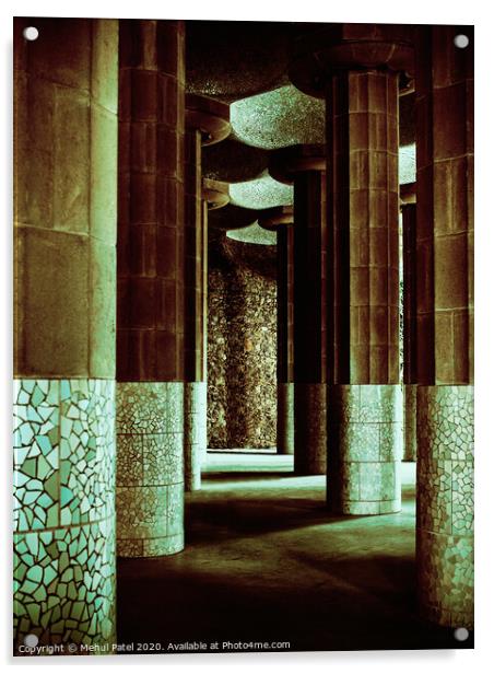 Sala Hipóstila inside Parc Guell created by architect Antoni Gaudi, Barcelona, Catalonia, Spain Acrylic by Mehul Patel