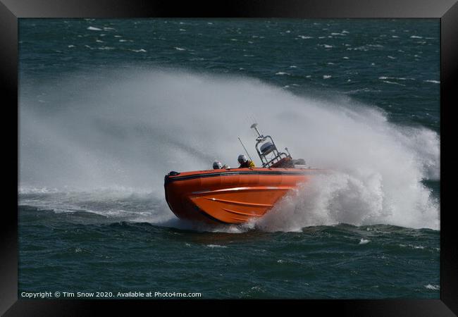 Beaumaris lifeboat with big spray Framed Print by Tim Snow
