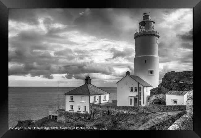 Start Point Lighthouse and Buildings Monochrome Framed Print by Paul F Prestidge