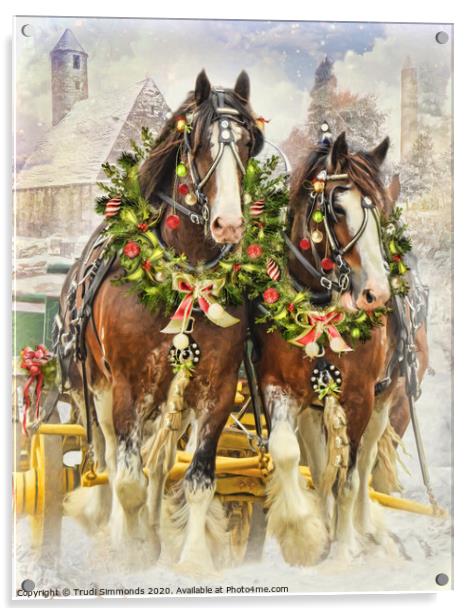 Christmas Clydesdales Acrylic by Trudi Simmonds