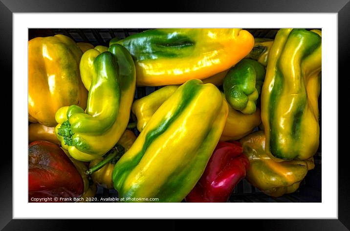 Colorful peppers, natural background Framed Mounted Print by Frank Bach