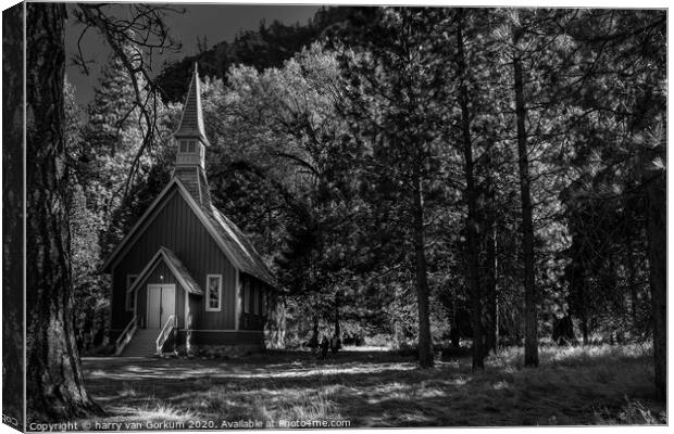 Yosemite Chapel in black and white Canvas Print by harry van Gorkum