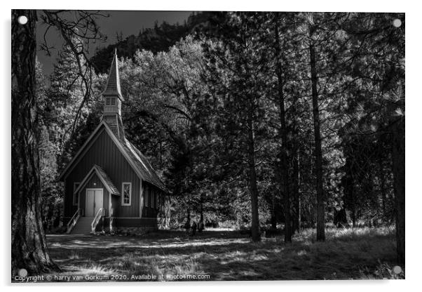 Yosemite Chapel in black and white Acrylic by harry van Gorkum