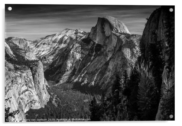 Yosemite Valley and Half Dome, black and white. Acrylic by harry van Gorkum