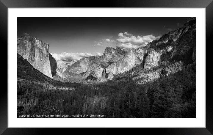 Yosemite Valley in black and white Framed Mounted Print by harry van Gorkum