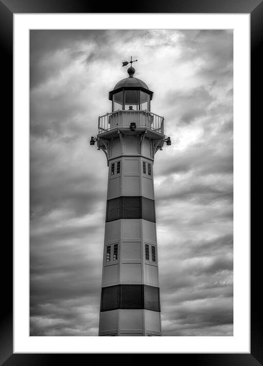 Malmo Harbour Lighthouse in Black and White Framed Mounted Print by Antony McAulay