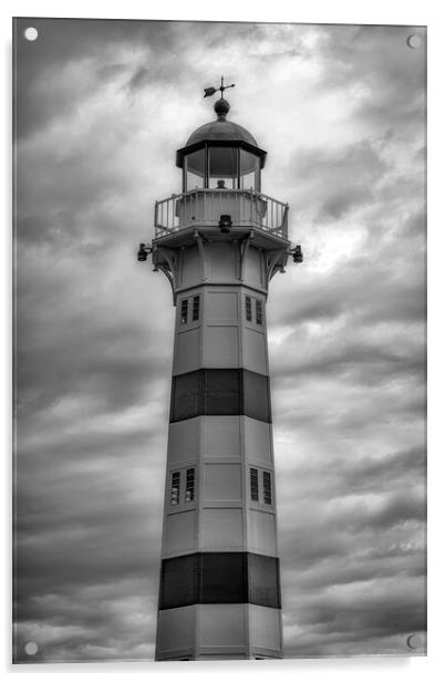 Malmo Harbour Lighthouse in Black and White Acrylic by Antony McAulay