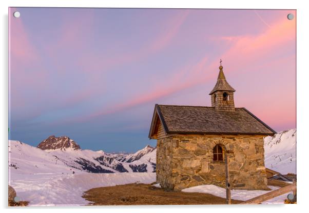 Austria chapel sunset Acrylic by Thomas Schaeffer