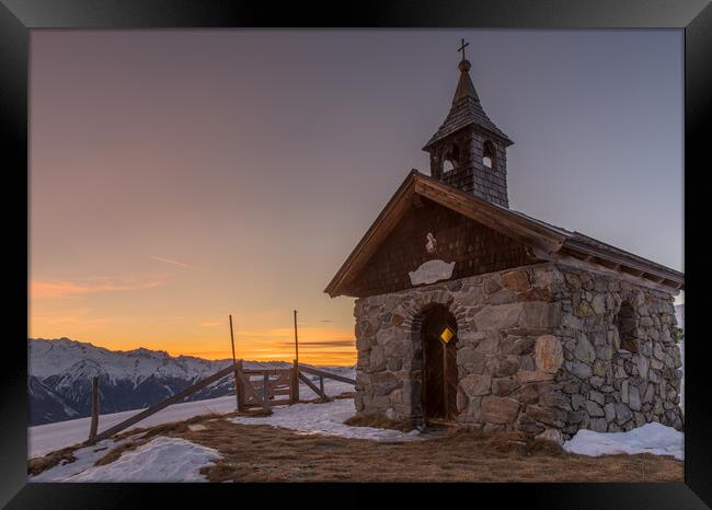 Austria chapel sunset Framed Print by Thomas Schaeffer