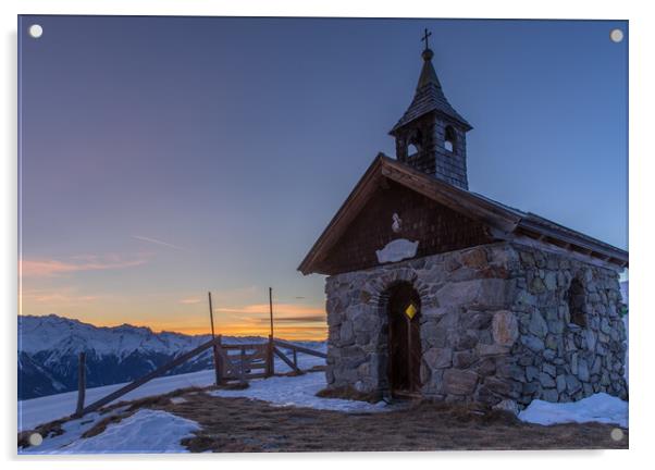 Austria chapel sunset Acrylic by Thomas Schaeffer