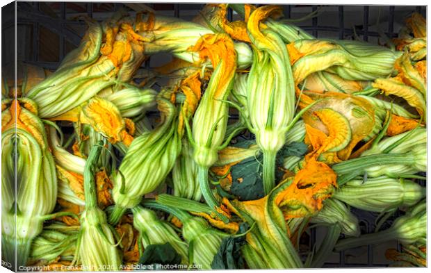 Fresh courgettes or zucchini flowers Canvas Print by Frank Bach