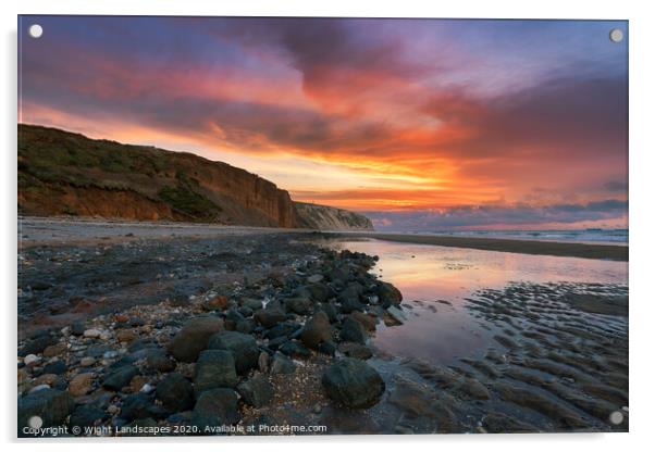 Dawn At Sandown Beach Yaverland Acrylic by Wight Landscapes