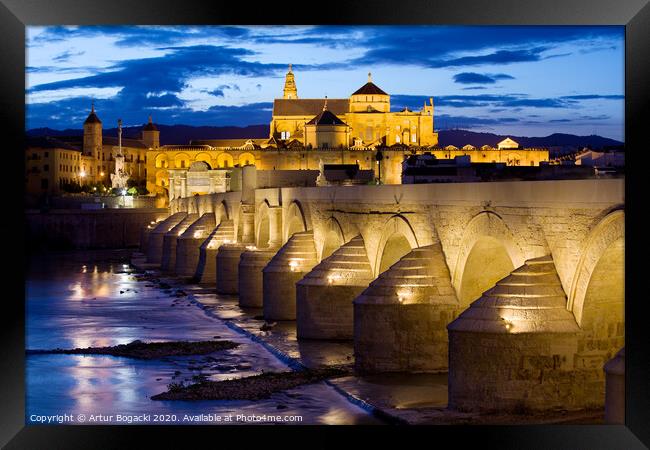 Cathedral Mosque and Roman Bridge in Cordoba Framed Print by Artur Bogacki