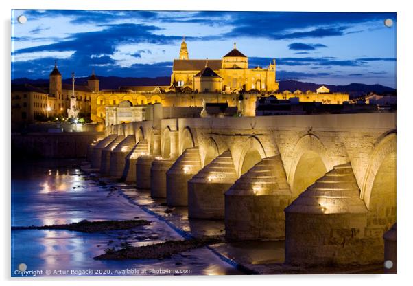 Cathedral Mosque and Roman Bridge in Cordoba Acrylic by Artur Bogacki