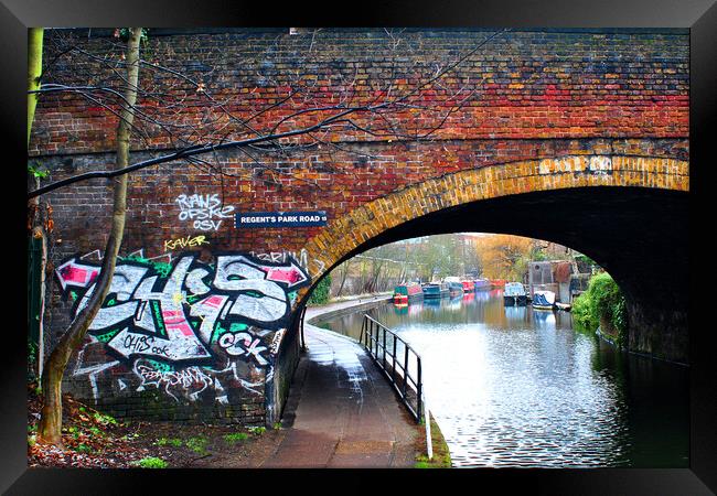 Graffiti Street Art Regent's Canal Camden London Framed Print by Andy Evans Photos