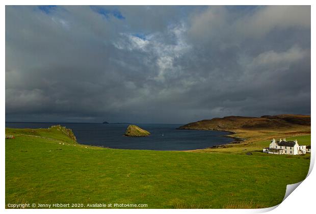 Duntulm Castle overlooking Holm Island, Isle of Skye Print by Jenny Hibbert