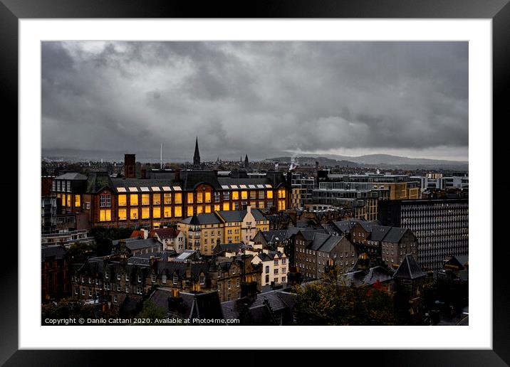 Edinburgh Cityscape in Clouds Framed Mounted Print by Danilo Cattani