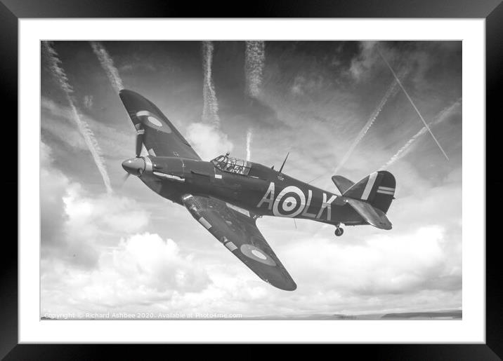 Hawker Hurricane in Black & White Framed Mounted Print by Richard Ashbee
