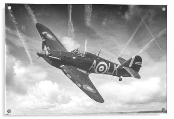 Hawker Hurricane in Black & White Acrylic by Richard Ashbee