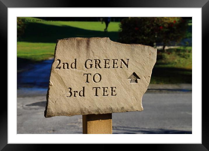 Text 2nd Green to 3rd Tee Framed Mounted Print by Jane Emery