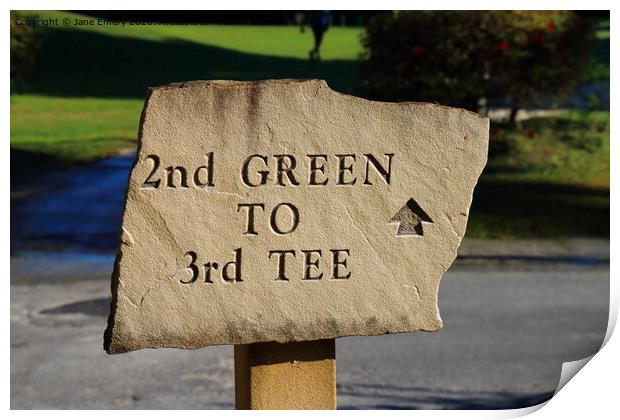 Text 2nd Green to 3rd Tee Print by Jane Emery