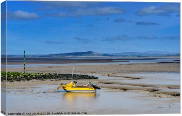 Morecambe Bay and yellow boat  in Lancashire  Canvas Print by Nick Jenkins