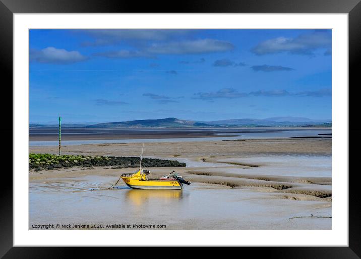Morecambe Bay and yellow boat  in Lancashire  Framed Mounted Print by Nick Jenkins