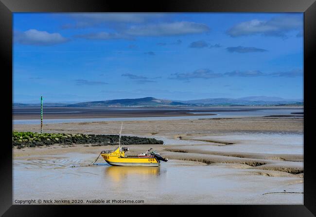 Morecambe Bay and yellow boat  in Lancashire  Framed Print by Nick Jenkins
