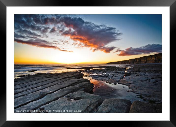 Rocks, Sea and Sunset Framed Mounted Print by Heidi Stewart