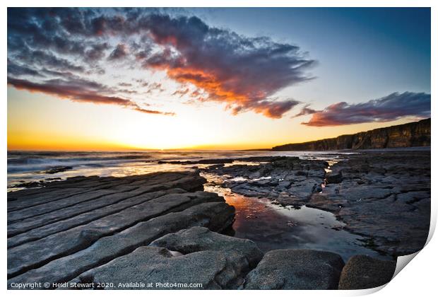 Rocks, Sea and Sunset Print by Heidi Stewart