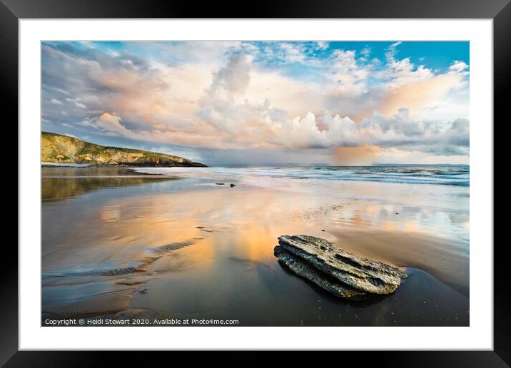 Cloud Reflections and Rock at Sunset Framed Mounted Print by Heidi Stewart
