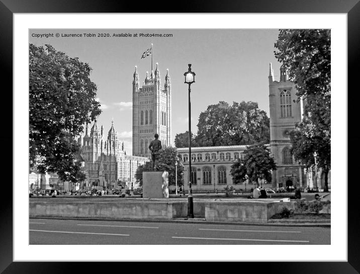 Pariament Square and Parliament, London Framed Mounted Print by Laurence Tobin