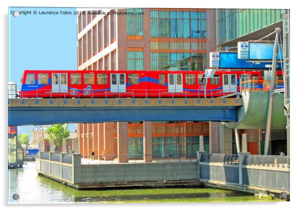 Docklands Light Railway train at Heron Quay Acrylic by Laurence Tobin