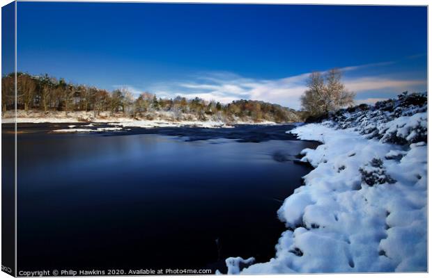 Snow covered banks of River Tweed Canvas Print by Philip Hawkins