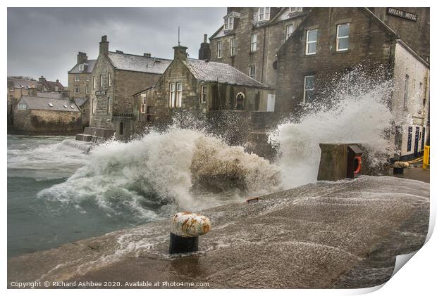 Stormy seas hit Lerwick, Shetland Print by Richard Ashbee