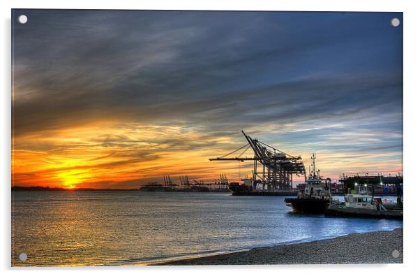Sunset over Felixstowe Docks  Acrylic by David Stanforth