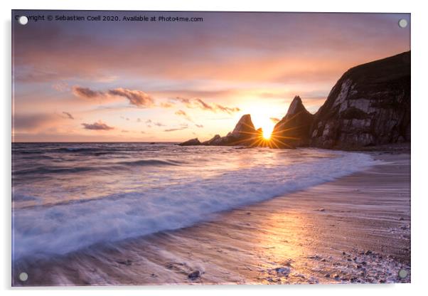 Westcombe Bay Sunset Acrylic by Sebastien Coell