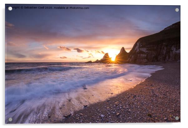 Westcombe Bay Sunset Acrylic by Sebastien Coell