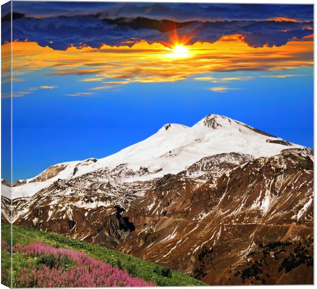 Mount Elbrus in summer day. Canvas Print by Mikhail Pogosov