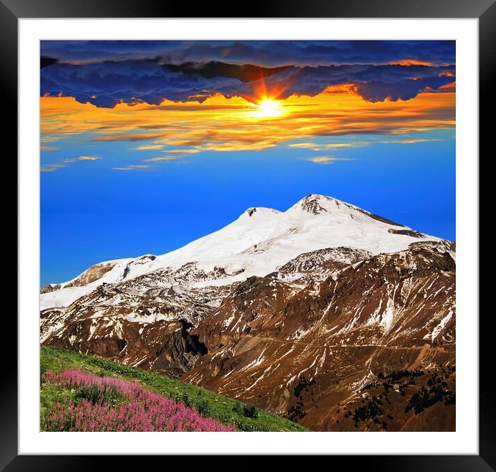 Mount Elbrus in summer day. Framed Mounted Print by Mikhail Pogosov