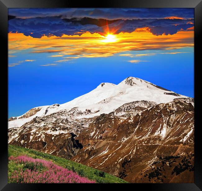 Mount Elbrus in summer day. Framed Print by Mikhail Pogosov